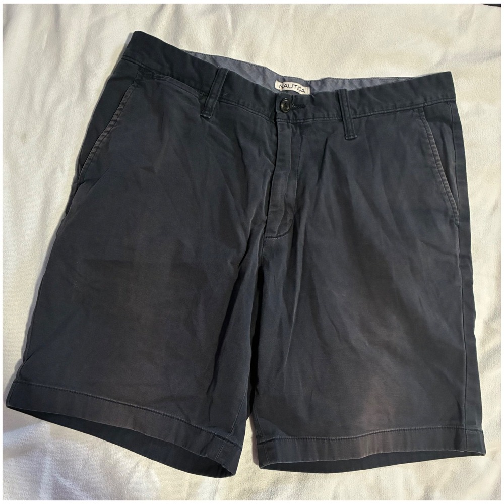 Nautica Mens Navy‎ Blue Chino Shorts Cotton Stretch Size 33W Flat Front Casual
